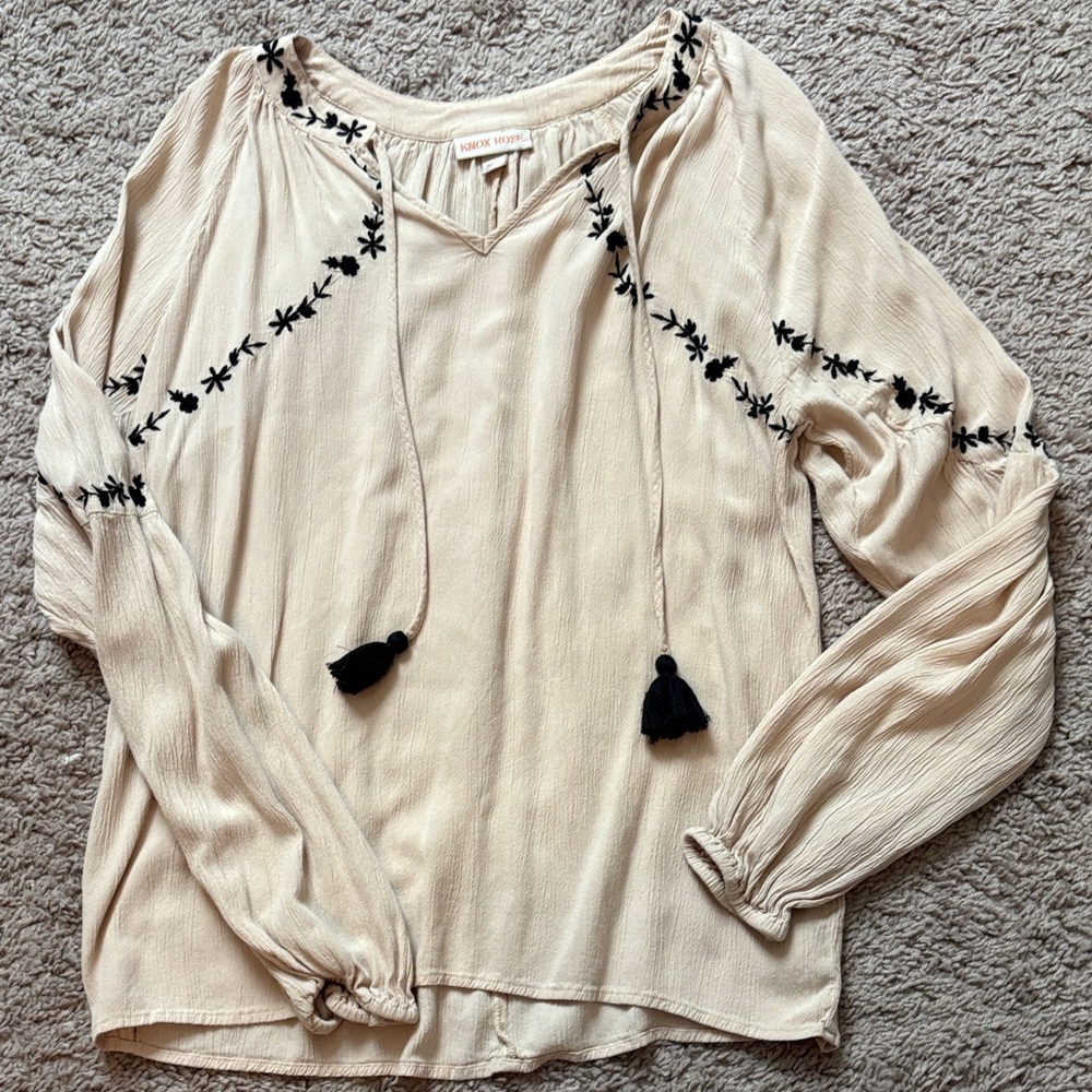 Knox Rose Cream Blouse with Black Embroidery